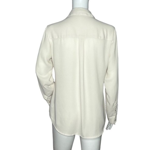 Express Portofino Shirt Womens Small Beige Chiffon‎ Long Sleeve Pockets Career - Picture 4 of 7